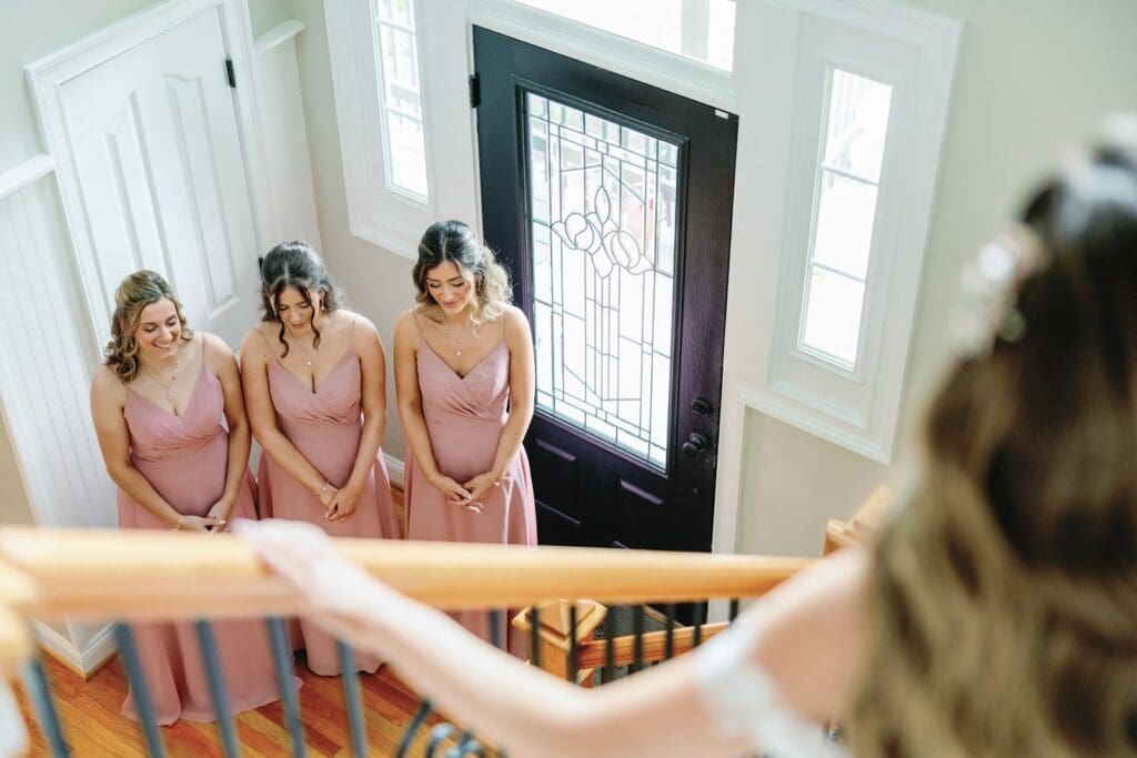 Bride's first looks to bridesmaids