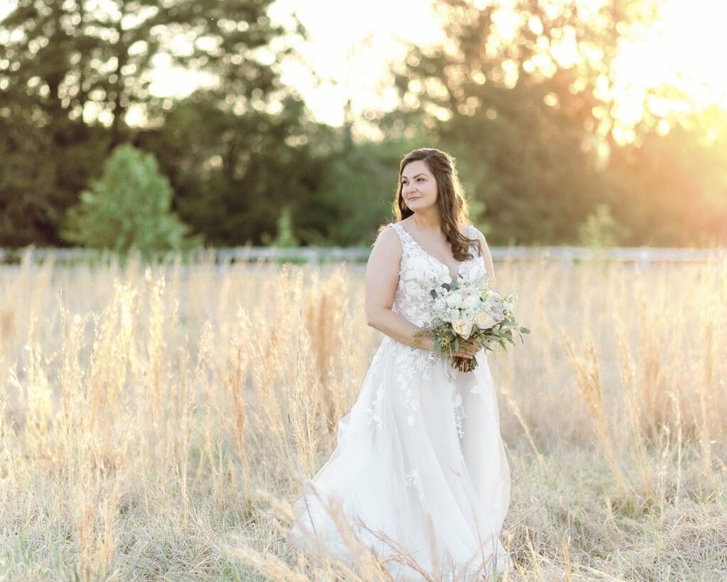 Bridal portrait in the glowing light of sunset